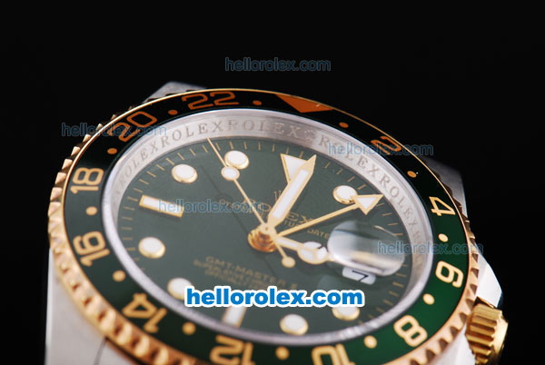 Rolex GMT-Master II Oyster Perpetual Automatic Two Tone with Green Bezel,Green Dial and White Round Bearl Marking-Small Calendar - Click Image to Close